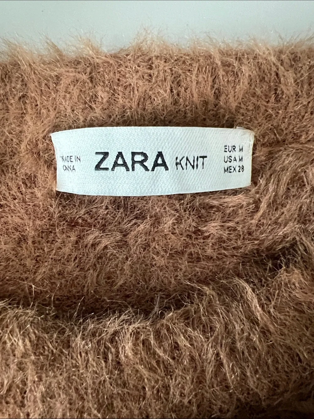 Zara Brown Fuzzy Crewneck Sweater Size Medium